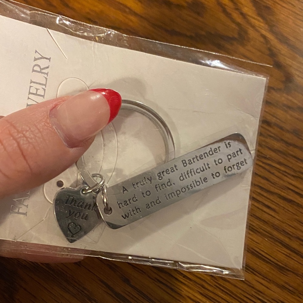 Silver Bartender Keychain with Heart Charm